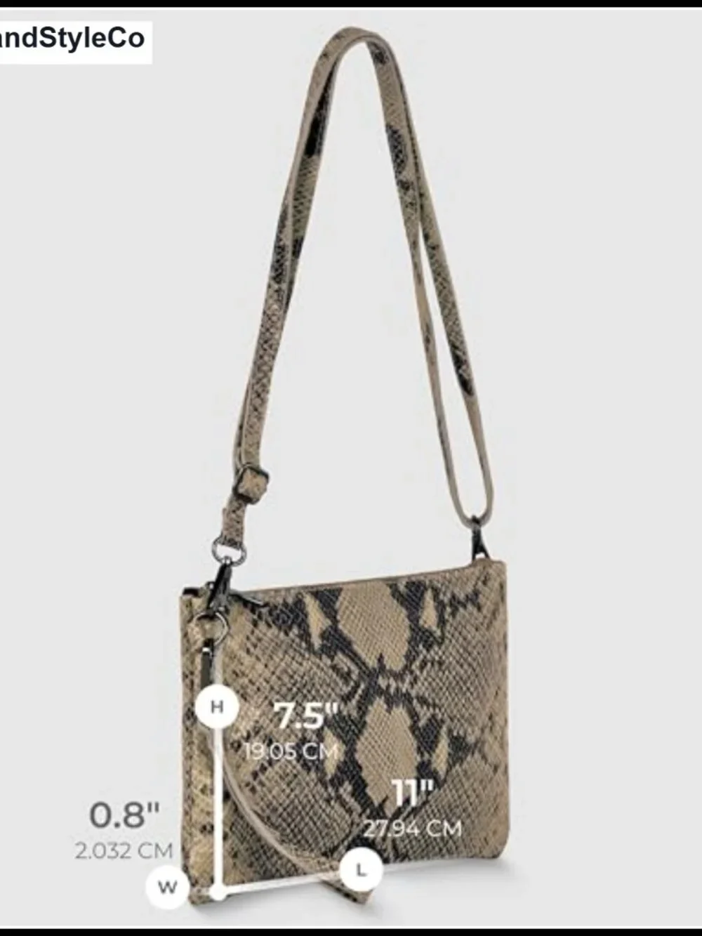 Italian Genuine Suede Crossbody Wristlet Handbag with Python Print, Detachable